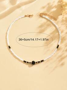 1 pieza Collar gargantilla minimalista y clásico de cuentas multicolor, adecuado para fiestas y uso diario de mujeres - En blanco y negro - Ver 5
