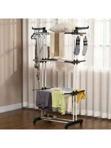 SUSZARKA DO PRANIA DUŻA XXL NA UBRANIA I BIELIZNĘ STOJĄCA SKŁADANA CZARNO-niebieski balkon, pralnia, wolnostojąca pionowa 'Suszarka do ubrań, składana suszarka do ubrań ze stali nierdzewnej, mobilna suszarka do ubrań, z 4 kółkami, drążki do suszenia ubrań, ubrania, suszarka' 4-poziomowa, na kółkach, regulacja szerokości, składane skrzydła, suszarka do ubrań, wieszak na ubrania.