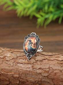 1pc Punk Style Dark Night Ghost Witch Ring, Vintage Fashion Halloween Party 3D Resin Ghost Pattern Ring