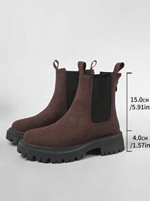 Women's Thick Sole Chelsea Boots, Comfortable High-Top Fashion Slip-On Boots, Autumn,Party - Brown - View 9