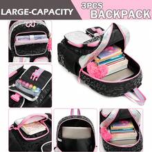 Aesthetic Cute Backpack For Elementary To Teen Girls - 8-10 Years Old Kids Bookbag - 3件套黑色愛心 - 查看 4