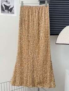 Elegant Sequin Velvet Skirt - Dorado - Ver 1