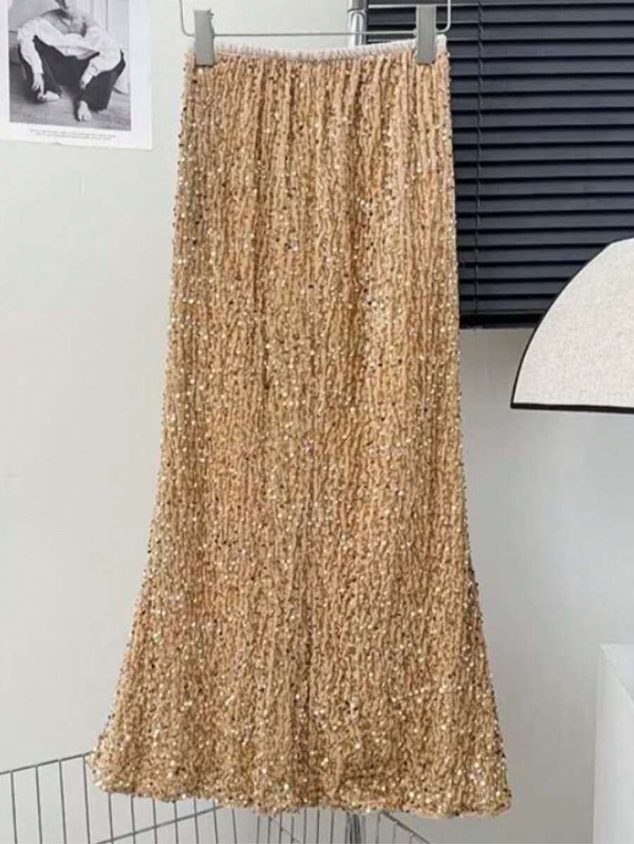 Elegant Sequin Velvet Skirt - Dorado - Ver 1