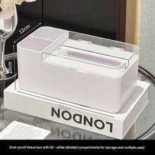 1 pieza Caja de almacenamiento multifuncional de estilo crema para el escritorio, caja de pañuelos con tapa abatible a prueba de polvo con compartimento organizador para control remoto, mantiene el escritorio ordenado, adecuado para el comedor, la cocina, el tocador del dormitorio y la decoración del hogar