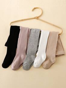 5pcs Girls' Solid Color Rib Knit Tights, All-Match Versatile Elastic Tights - Multicolor - View 4