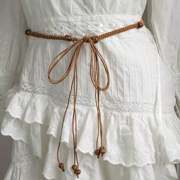 1 Stück Vintage Boho-Stil Taillenkette für Frauen, modische hochwertige Lederband Schleife dünne Taille Dekoration, passend für tägliche Outfits im Herbst, Halloween
