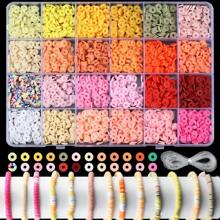 1 Box Clay Beads For Bracelet Making Kit 28 Colors 6mm Width Flat Round Polymer Clay Spacer Heishi Beads For DIY Jewelry Making Crafts
