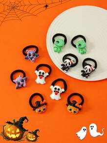 10 件装女孩卡通南瓜和骷髅万圣节派对发圈