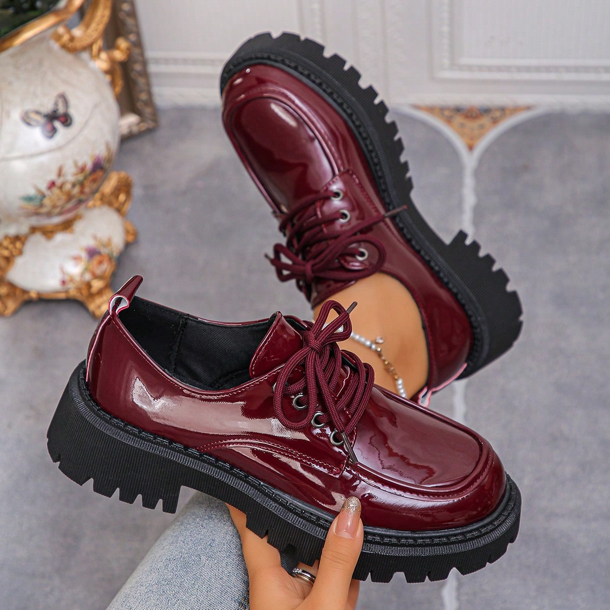 Mocasines de mujer estilo británico con suela gruesa negra, zapatos versátiles para uniforme escolar JK, Mary Janes de plataforma con cordones y pun