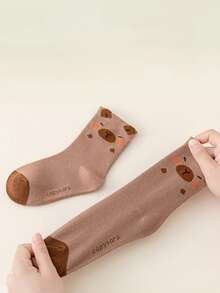 5/10 pares de meias de cano curto com estampas de desenhos animados, versáteis e modernas para meninos, meninas e crianças, perfeitas para o outono/inverno.
