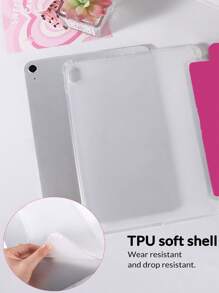1 pieza Funda para Tablet de 3 pliegues con ranura transparente para lápiz, color magenta, con ranura incorporada para lápiz, soporte de 3 pliegues, función de suspensión/activación magnética, carcasa protectora suave de TPU resistente a caídas y desgaste, minimalista/casual/empresarial/clásica para iPad