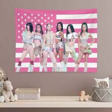 1pc Katseye Girl Group Tapestry Music Album Poster Poster Tapestries Flag Suitable For Living Room Bedroom Wall Decoration For Friends Pink Gift