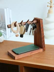 Wooden Key Holder Hook Wall Mount Desk Decor Desktop Organizer Storage Rack With Hooks Hanging Entryway Home Office Shelf Display Stand Key Storage Solution Organization Accessories For Kitchen Bedroom Living Room - Multicolor - View 6