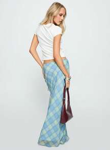 Women's Tie-Front Plaid Pleated Skirt – Wrap Style Low Waist Skirt - 藍色 - 查看 2