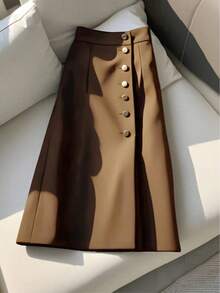 Damen modischer, eleganter, lässiger Bleistiftrock mit Metallknöpfen, vielseitig für Pendeln und täglichen Gebrauch, Sommer