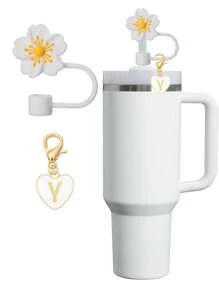 2 件/1 套心形和字母樱花吸管帽、白色杯形字母标记和硅胶樱花可重复使用吸管帽（适用于 10 毫米宽吸管）、可爱字母装饰（适用于现代简约玻璃杯）、母亲节礼物 - 白色 - 查看 23