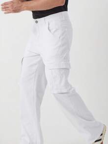 Men Jeans-Manfinity Homme White Men's Casual Fashion Straight Pants, Street Style Comfortable Relaxed Fitted Jeans Pants With 6 Pockets ,White,Suitable Gift For Husband/Boyfriendn - 白色 - 查看 4