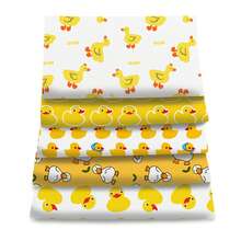 Bộ vải chủ đề Vịt Vàng - 5 miếng, nhiều màu, hình vuông chần bông Polyester cắt sẵn dùng cho đồ thủ công DIY, gói quà, may vá, chần bông, may vá thủ công, khâu tay, khâu vải búp bê DIY, thích hợp cho những người yêu thích đồ thủ công - Nhiều màu - Xem 3