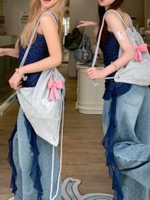 حقيبة ظهر بسحاب وفيونكة عصرية، حقيبة ظهر قابلة للطي سعة كبيرة مناسبة للنساء وطلاب الجامعة، تتناسب تماما مع إكسسوارات الحقيبة، حقيبة ظهر أنيقة للمدرسة