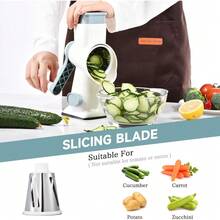 3-In-1 Rotary Food Processor - Manual Cheese Grater & Vegetable Slicer Set With Interchangeable Blades, Professional Grade For Kitchen/Restaurant, Effortless Shredding For Hard Cheese, Nuts, Chocolate Blocks - WhiteBlue - View 5