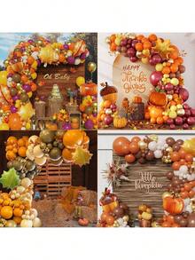 138 قطعة مجموعة قوس بالونات بموضوع الخريفي (برتقالي/بني قهوة/أبيض رملي/إكليل ذهبي)، ، ديكور حفلة عيد ميلاد الحصاد الخريفي