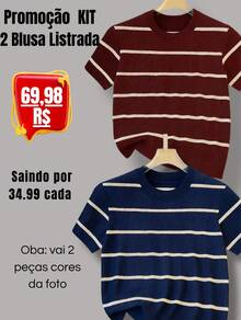 Women's Striped Short Sleeve Basic Cotton Blouse - 條紋套裝 2 1 瑪薩拉色 1 海軍藍 - 查看 1