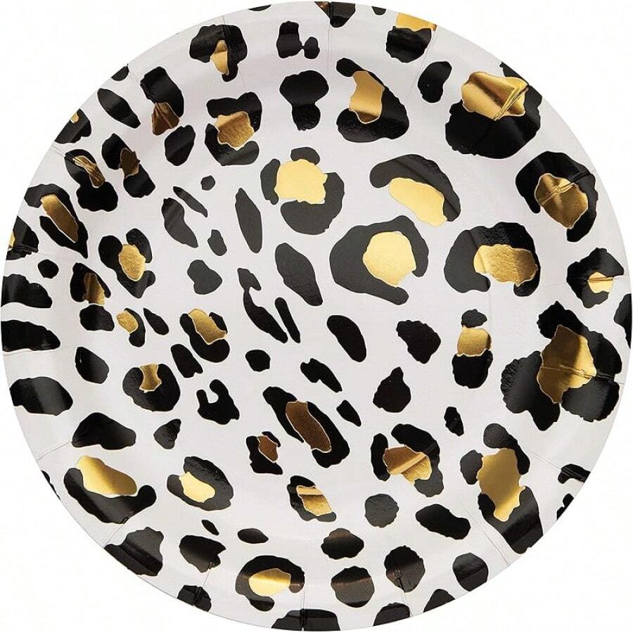 Platos de postre de leopardo, 8 unidades - Blanco, negro y dorado. - Ver 1