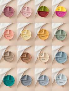 1pc Print On Demand Baby Silicone Dining Plate Personalized Customization Pattern Name Children Dishes Kids Suction Plate Custom Baby Tableware,Multi-Functional,Ornamental,Letter,Stylish,Modern,Colorful,Cute,Adorable,Casual,Custom,Personalised,Unique,Customized,Ideal Gifts For Him,Ideal Gifts For Her,Halloween Edit,Back To School Fashion,Christmas Gift - Multicolor - View 3