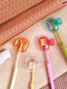 1/2/4/6pcs Household Toothbrush Holder, Portable Travel Toothbrush Dust Cover Storage Box, Toothbrush Head Protection Clip, Toothbrush Storage Clip, Toothbrush Protective Cover, Toothbrush Head Protective Case, For Home Daily Use And Business Travel, Outdoor Travel And Camping, Bathroom Decor, Back To School, Summer Travel Accessories, Bathroom Gadgets, Bathroom Accessories - Multicolor - View 6