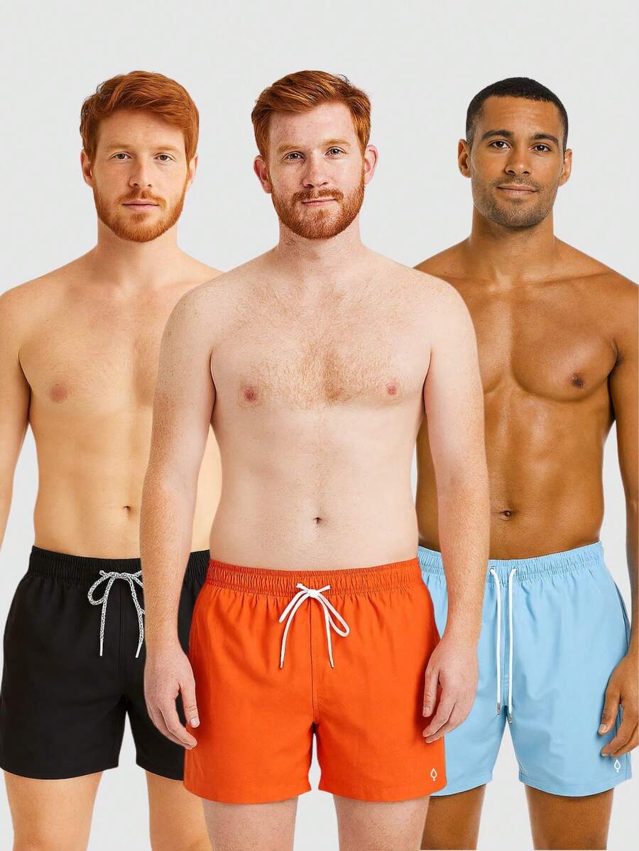 KIT 3 Bermuda Shorts Mauricinho Beach Basic Plain With Pockets And Drawstring - 藍色 - 查看 1