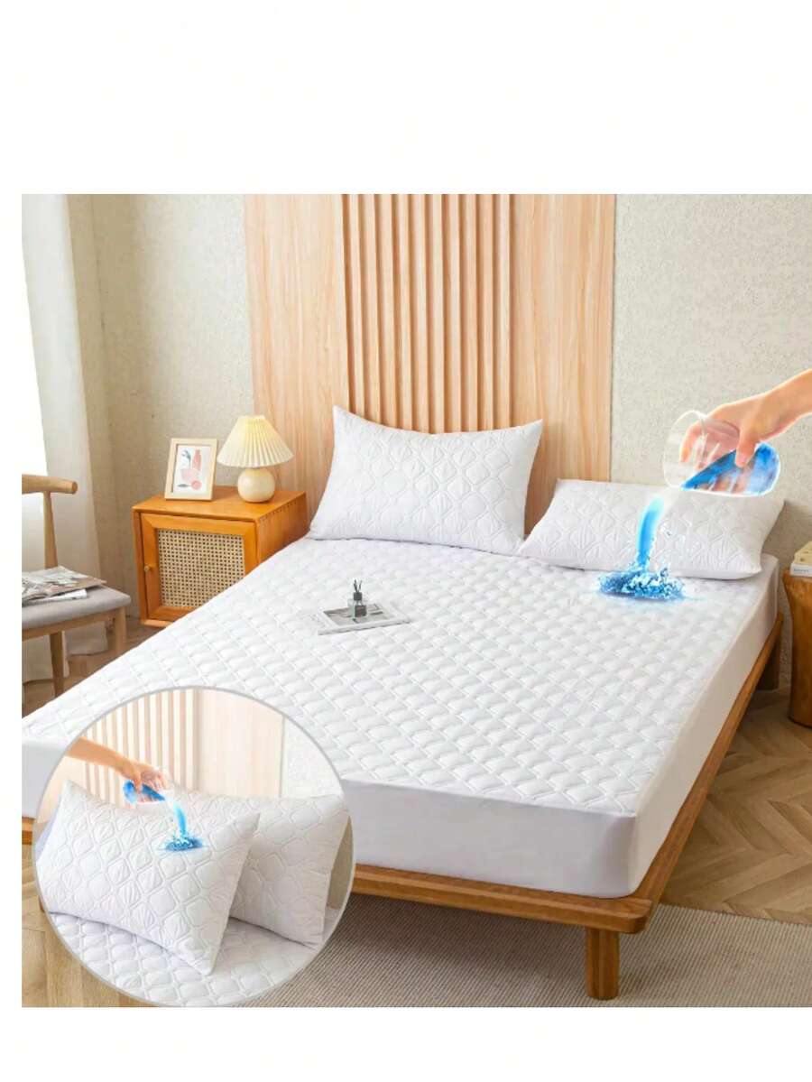 Cubre Colchón Impermeable Con Funda De Almohada QUEEN SIZE - Blanco - Ver 1