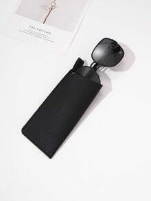 1pc Leather Travel Eyeglasses Case, Ultra-Thin Protective Glasses Pouch In Black, Orange, Red, Brown Litchi Texture, Convenient Sunglasses Holder Bag