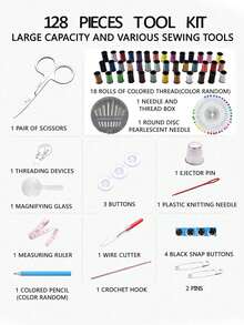 1 件便携式缝纫套件家用缝纫工具 128 件/套线盒补针穿线器手工缝纫用品 - 彩色 - 查看 8