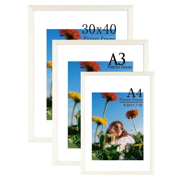 1pc White Solid Wood Photo Frame, Modern Home Decor, Suitable For 30*40cm A3 A4 Wall Hanging Poster Picture Frame