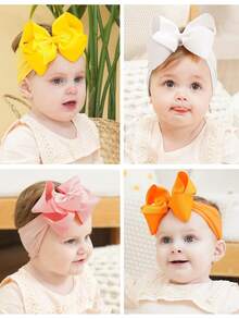bilicaca 20 piezas Diademas de nailon para bebé con moño, accesorios para el cabello elásticos con moño de cinta para recién nacidos, bebés y niños, colores aleatorios - Multicolor - Ver 5