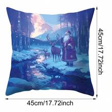 1 Piece Blue Christmas Decoration Square Pillowcase, Blue Style Christmas Elements Such As Santa Claus, Reindeer, Snowman, Etc., Blue Purple Soft Pillowcase For Christmas Parties, Home Decoration Christmas Decorations, Christmas Cushion Covers, Christmas Room Decorations, Christmas Gifts