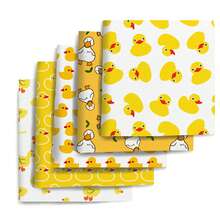 Bộ vải chủ đề Vịt Vàng - 5 miếng, nhiều màu, hình vuông chần bông Polyester cắt sẵn dùng cho đồ thủ công DIY, gói quà, may vá, chần bông, may vá thủ công, khâu tay, khâu vải búp bê DIY, thích hợp cho những người yêu thích đồ thủ công - Nhiều màu - Xem 1