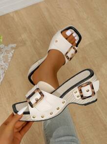 Sandalias de cuña elegantes para mujer con suela gruesa, de unicolor minimalista, adecuadas para fiestas y verano