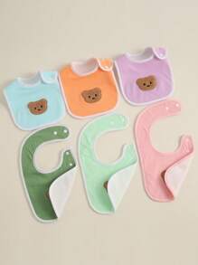 6pcs/Set Solid Color Baby Cotton Bibs, Soft Absorbent Small Bear Drool Bibs, Breathable - Multicolor 01 - View 3