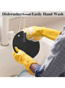 4片装黑色硅胶隔热垫，适用于热锅热碗。耐热台面垫，可用作餐垫、杯垫、隔热垫和大杯垫。 - 方圓款 - 查看 8