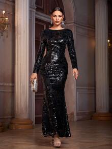 Women's Elegant Woven Fabric Sequin Patchwork - Black - View 1