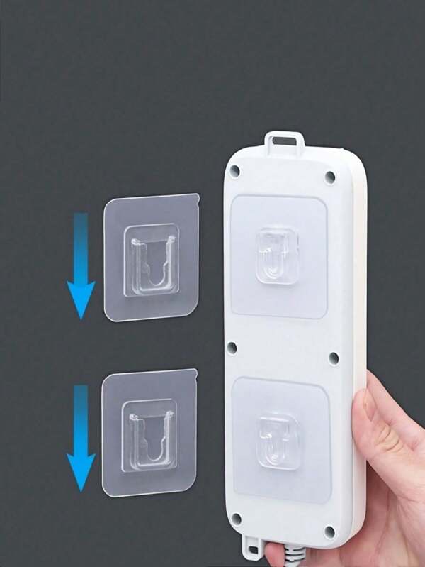 30-Pack Multipurpose Wall-Mounted Power Strip Holders - Utility Hooks With Transparent Interlocking Buckles, Strong Adhesive Fasteners, And Reusable Plastic Sticky Pads For Easy Bathroom And Door Organization - No-Drill Installation And Space-Saving Design