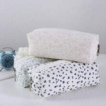 1pc Minimalist Pink Ditsy Floral Pencil Case, Student Stationery Organizer Bag, Blue Cosmetic Pouch,Back To School