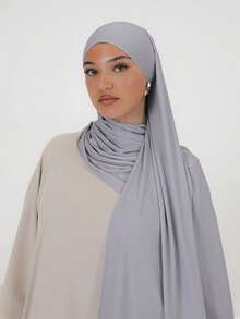 1pc Women's Simple Classic Solid Color Long Shawl Scarf, Elegant Casual Fringe Scarf, Premium Knit Fabric Viscose Jersey Hijabs Scarf, Turban Style Headscarf Suitable For Daily Life, Outings And Gatherings For Dress