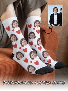 1 Pair Of Customized Face Women's Mid Tube Socks, Put Any Face On Socks, Personalized Socks For With Photos, Interesting Customized Picture Pairs With Medium To Long Socks, Suitable For Valentine's Day, Birthdays, Gift Giving, And Other Occasions,Personalized, Fall Socks