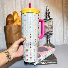 [Christmas Gift]40oz/1185 Ml Straw Insulated Water Bottle Double Wall Stainless Steel Vacuum Insulated Cup For Students Outdoor Travel Sports Water Bottle - 花 冠 - 查看 2