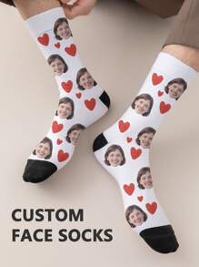 1 Pair Of Customized Face Women's Mid Tube Socks, Put Any Face On Socks, Personalized Socks For With Photos, Interesting Customized Picture Pairs With Medium To Long Socks, Suitable For Valentine's Day, Birthdays, Gift Giving, And Other Occasions,Personalized, Fall Socks