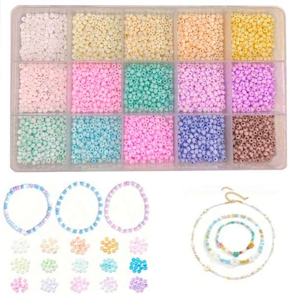 3100pcs Matte Glass Bead Set, 3mm Macaron Colors, 15 Grids - DIY Jewelry Making Tool Kit