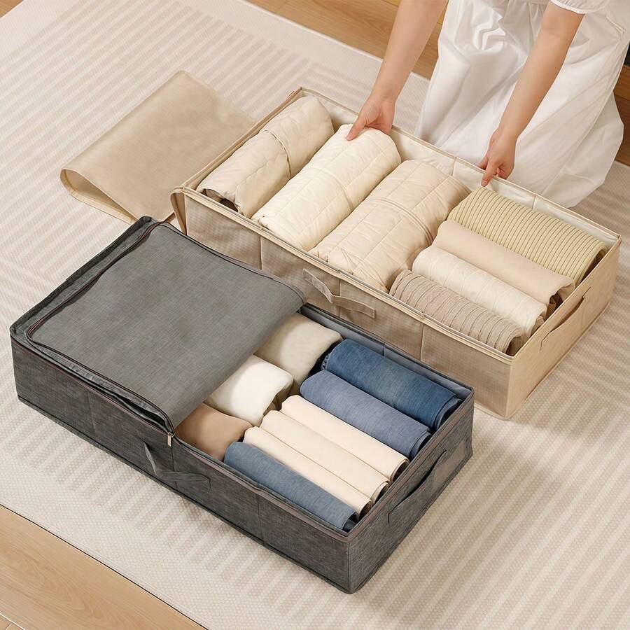 1PC Boho Style Foldable Storage Box With Lid - Multipurpose Large Capacity Organizer Bin For Shoes, Clothing, And Accessories - Durable Material With Partitioned Design - Multicolor - View 1