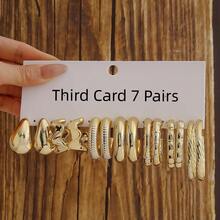 5件/6件/7件/18件套装 ABS 树脂与 CCB 金色夸张 C 形水滴耳环 - 新款1-18對 - 查看 6